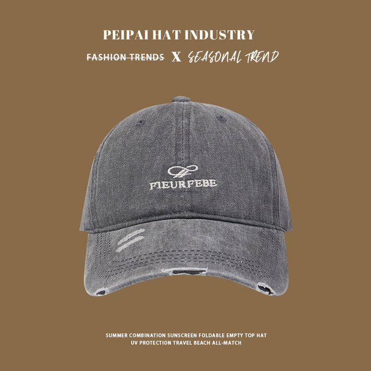 流行帽子|水洗破洞棒球帽簡約高品質百搭時尚顯臉小遮陽帽刺繡字母鴨舌帽男「C4891」25.01-1