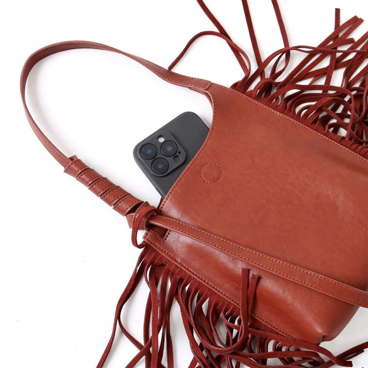 質感真皮|2025全新流蘇軟牛皮斜背包度假風百搭休閒信封包潮流輕奢單肩斜挎包「7058」25.09-4