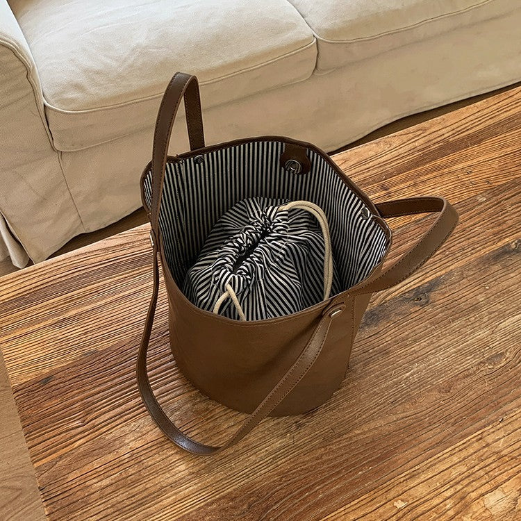 日韓流行|韓國新款水桶包復古高級感單肩腋下包托特包百搭大容量手提通勤包「9588#」25.04-4