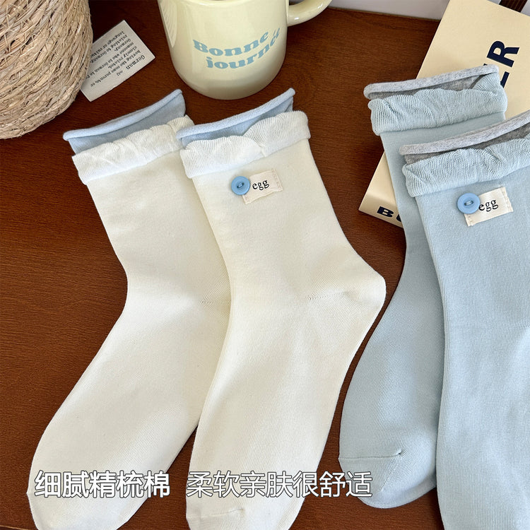 女襪|拼色雙羅口襪子女棉質吸汗透氣彈力中筒襪柔軟親膚舒適襪子「DJ3020」25.07-5