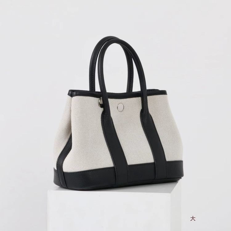 質感真皮|2025潮流新頭層牛皮撞色帆布手提花園包高級感洋氣單肩包休閒斜背包「80592」25.04-2