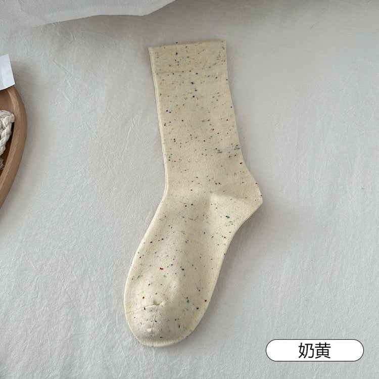女襪|堆堆襪子女春夏季新款點子紗月子襪棉質親膚吸汗透氣彈力中筒襪「FM2502」25.03-1