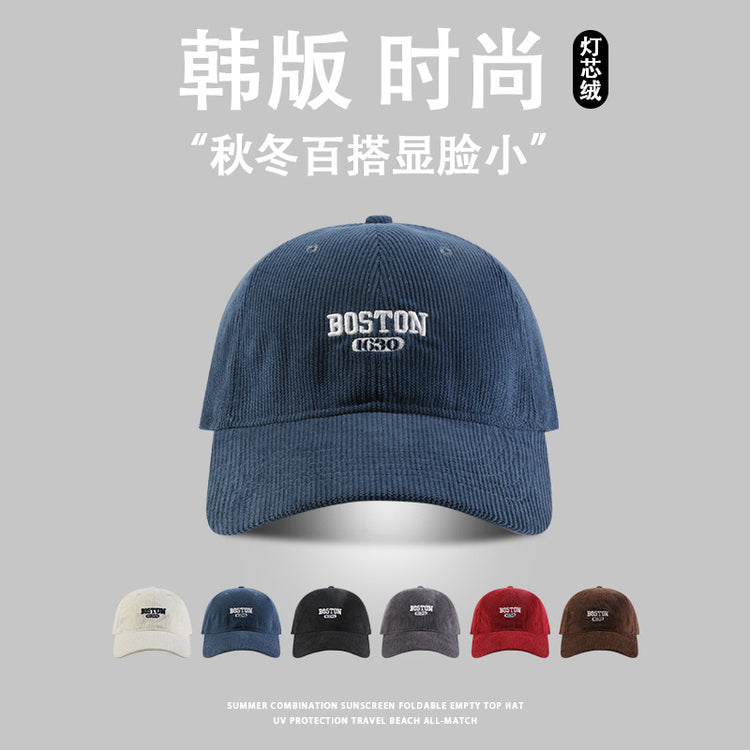 流行帽子|帽子秋冬新款燈芯絨棒球帽男女同款時尚字母防寒帽百搭防風鴨舌帽「C4250」24.08-3