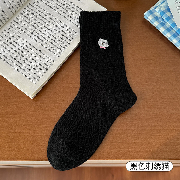 女襪|可愛卡通襪子女春秋ins潮流簡約好搭堆堆襪點子紗吸汗透氣中筒襪「MK5004」25.02-1