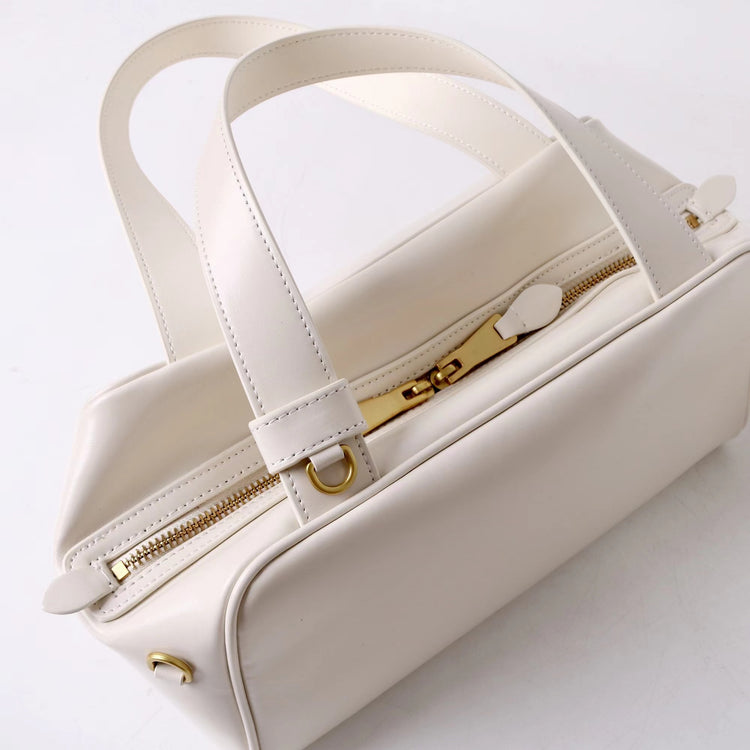 質感真皮|2025新款時尚牛皮手柄保齡球波士頓手提包小眾設計休閒百搭斜背包「8566」25.09-2