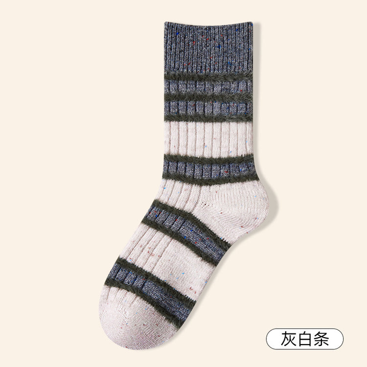 女襪|羊毛襪子女點子紗加厚保暖親膚舒適堆堆襪秋冬拼色條紋彈力中筒襪「YJ8022」24.12-5