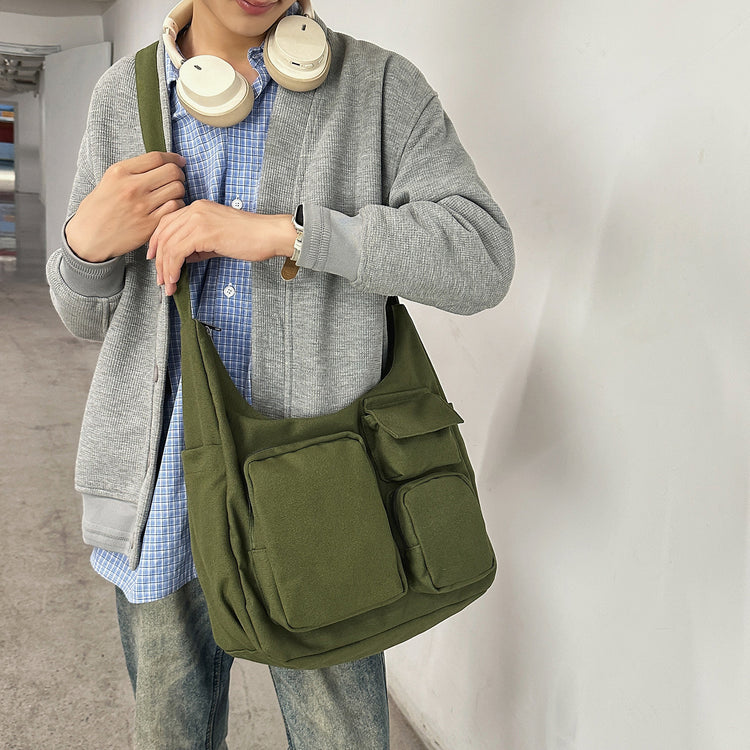 致青春|復古大容量斜背包休閒多口袋托特包百搭通勤單肩包學生上課包「5017-128」25.11-1