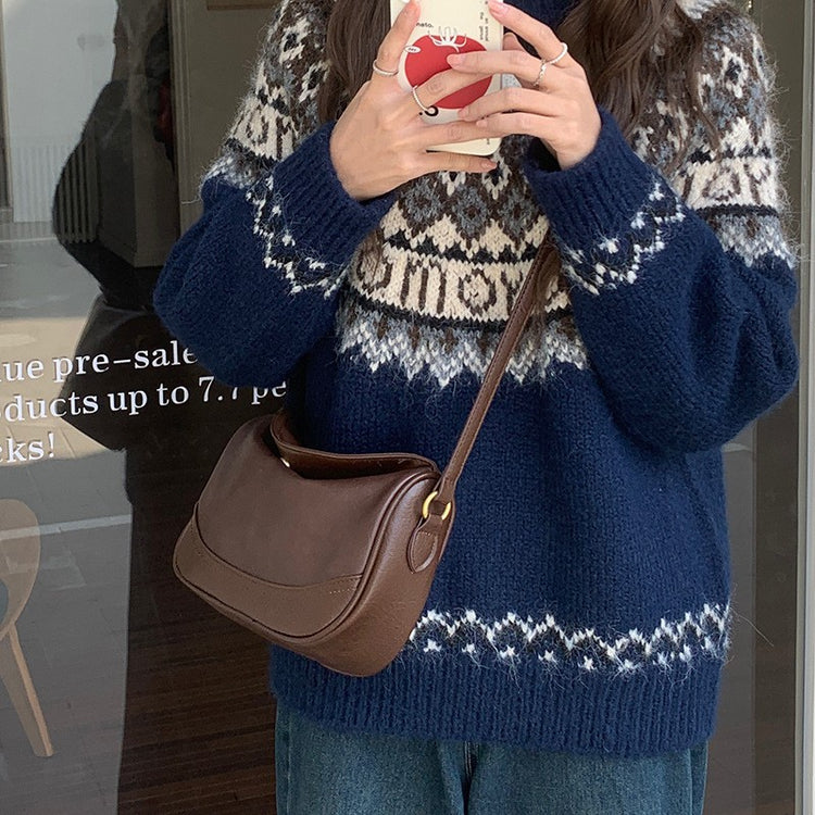 日韓流行 | 小眾設計包包女2024新款秋冬美拉德復古單肩腋下包百搭斜挎餃子包「D8945」24.12-4