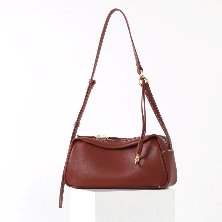 質感真皮|2025新款時尚軟牛皮枕頭包時尚百搭單肩斜背包高級感小眾設計腋下包「7059」25.09-4