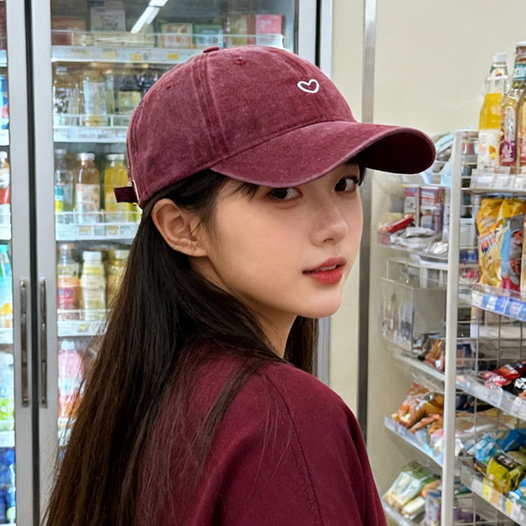 流行帽子|外貿跨境水洗做舊軟頂帽子女愛心刺繡鴨舌帽新款棒球帽男遮陽帽潮「C2506」25.09-3