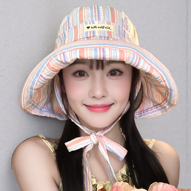 流行帽子|2025新款遮陽防曬帽子女休閒百搭漁夫帽防紫外線顯臉小綁帶太陽帽「C5286A」25.06-1