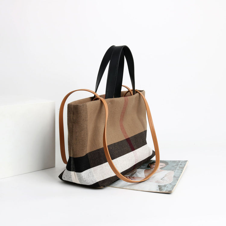 質感真皮|2024新款百搭高級感棕色條紋托特包大容量單肩女包慵懶風「3532」24.06-4