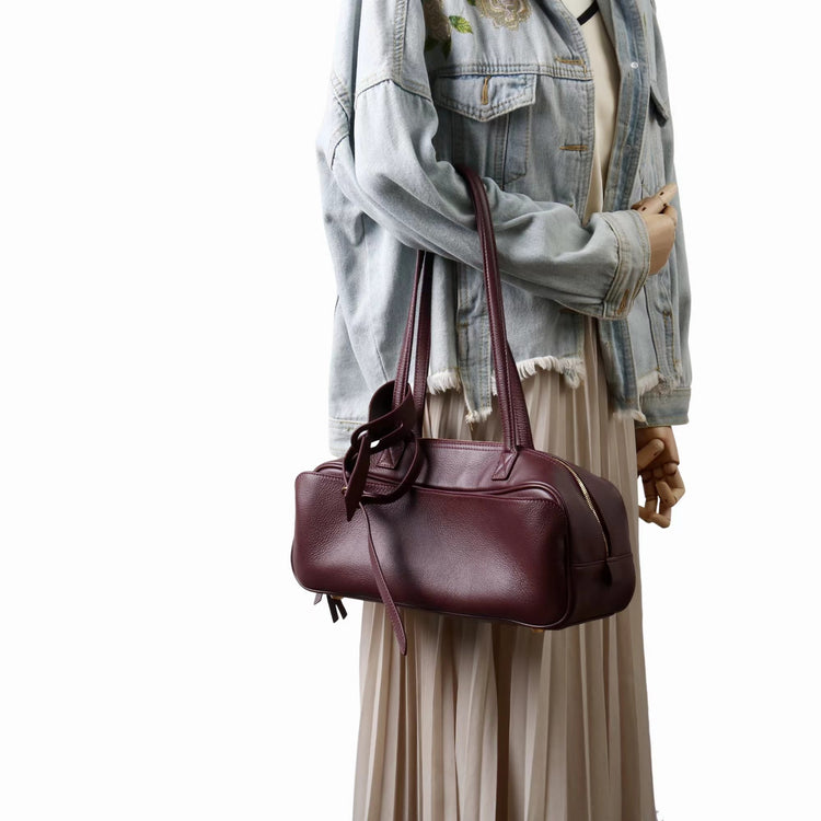 質感真皮|2025全新百搭輕奢小眾高級感波士頓大包肩托特枕頭通勤保齡球包「6163」25.07-1