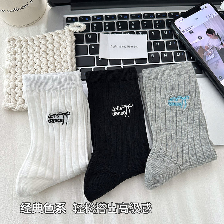 女襪|灰色堆堆襪子女春夏季薄款字母刺繡彈力中筒襪棉質吸汗透氣堆堆襪「W0116」25.03-4