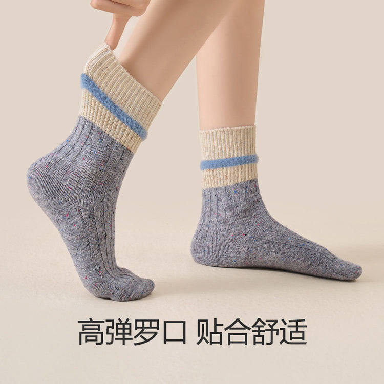 女襪|羊毛襪子女點子紗加厚保暖親膚舒適堆堆襪秋冬拼色條紋彈力中筒襪「YJ8022」24.12-5