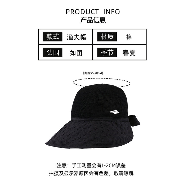 流行帽子|新款2024新款草編防曬帽女夏季韓版優雅蝴蝶結漁夫帽遮陽顯臉小太「C3743」24.03-3