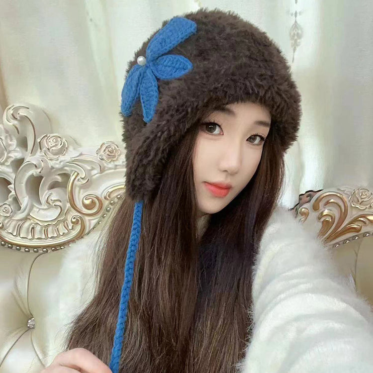 流行帽子|巴拉克拉法帽冬天保暖針織帽可愛蝴蝶結甜美百搭護耳帽學生毛絨帽「C4567」24.12-2