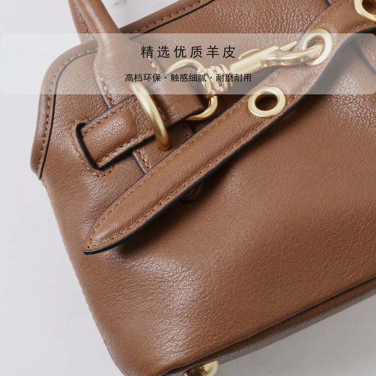 質感真皮|新款精緻迷你手拎中古保齡球斜背包通勤小眾復古百搭高級感包「8205」25.03-1