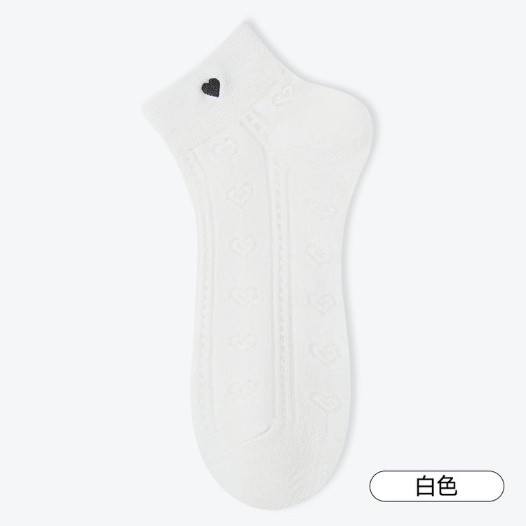 女襪|刺繡愛心襪子女春夏季薄款鏤空網眼透氣短襪棉質親膚舒適休閒襪「XC2238」25.02-2