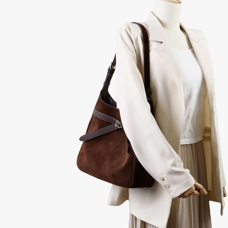 質感真皮|2025新款復古百搭拼接磨砂斜背包單肩水桶包高級感通勤大容量包包「5138」25.09-5