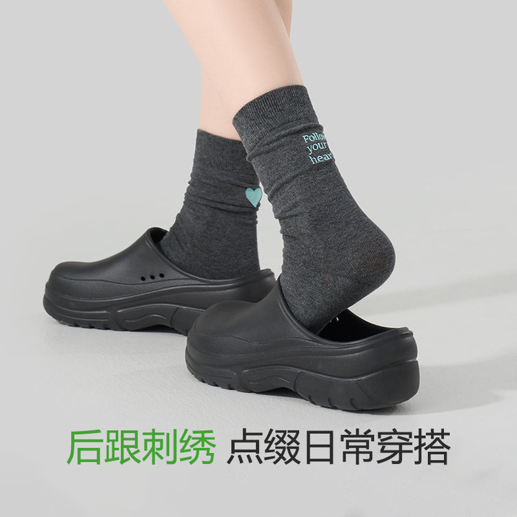 女襪|刺繡AB款堆堆襪棉質吸汗透氣彈性中筒襪彈性舒適好搭ins潮不對稱休閒襪「DMS24052」25.02-2