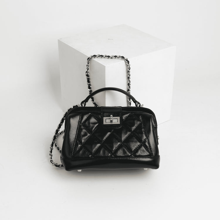 質感真皮|牛皮法式小眾菱格鏈條包包女時尚手提包通勤單肩斜挎小包「8073」24.05-4