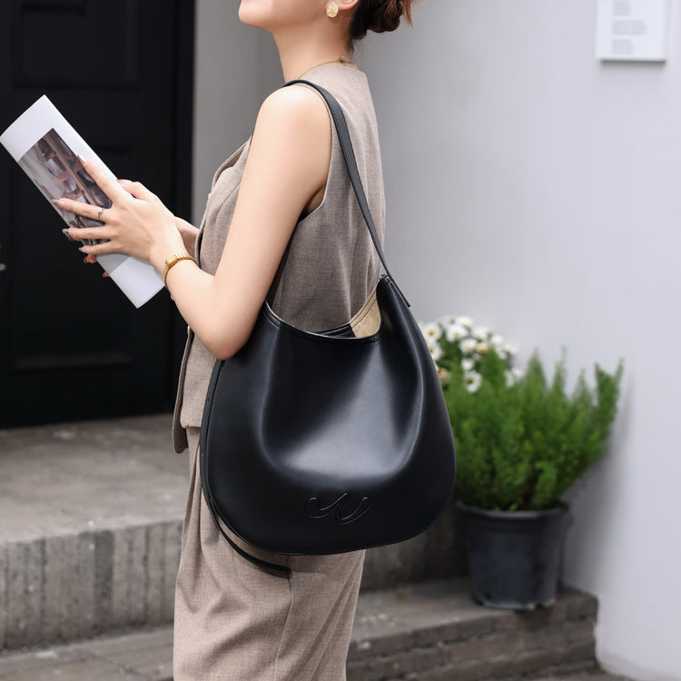 質感真皮|小眾設計真皮HOBO腋下包包女2024新款春夏大容量半月單肩斜背包「6914」24.04-5