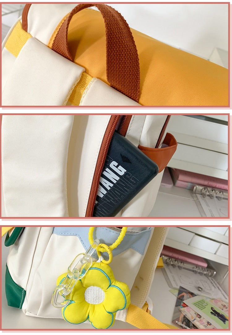 致青春|2024年流行韓版拼色雙肩包女高顏值少女心甜美背包可愛國高中小學生書包「749-134」24.07-5