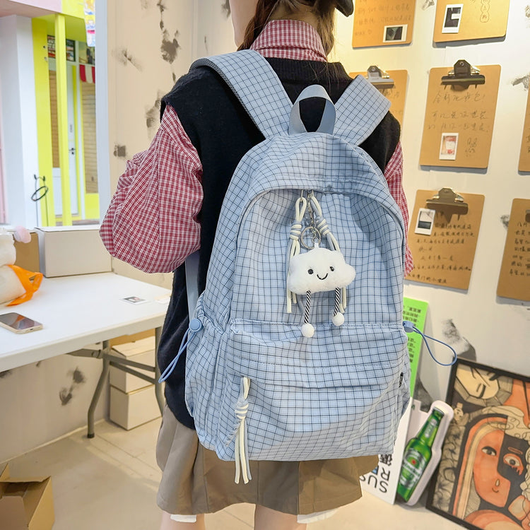 致青春|高顏值森系小清新格子少女心旅行雙肩包韓版ins風學生黨上課背包「1392-132」25.12-1
