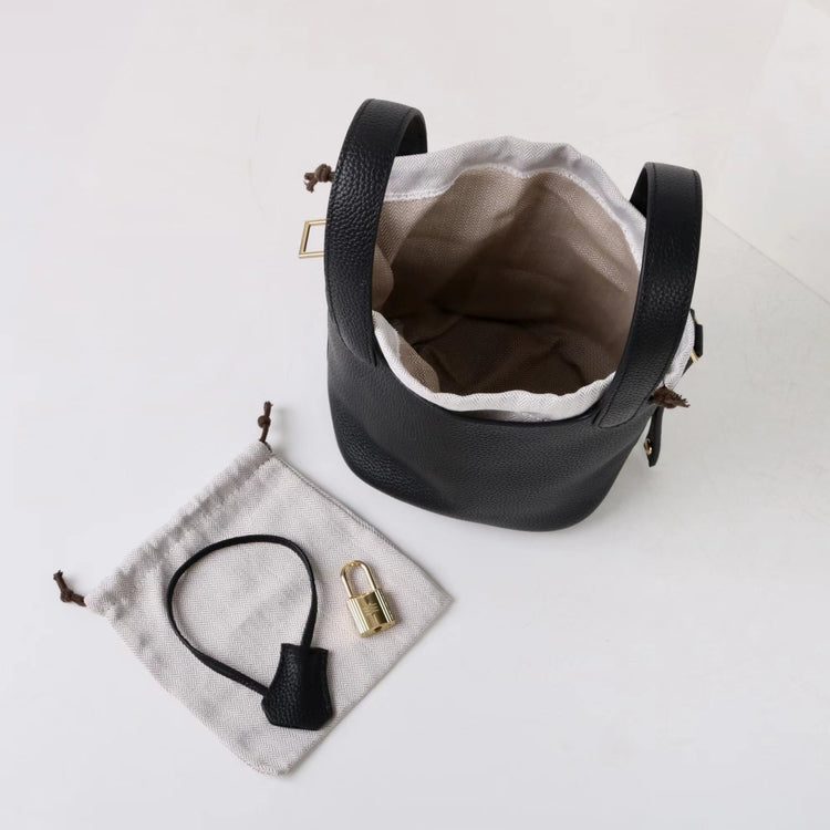 質感真皮|2025年新款時尚軟牛皮水桶包togo頭層牛皮h家菜籃子百搭通勤手提包「80900」25.04-4