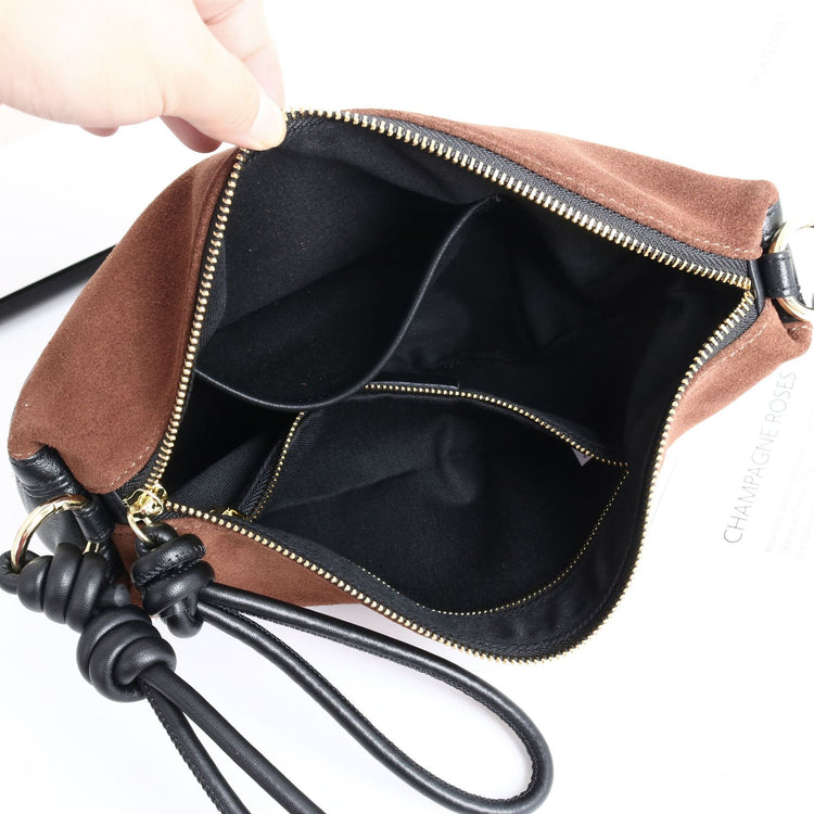 質感真皮|磨砂牛皮拼接羊皮月牙包女包2024新款真皮休閒斜背餃子包百搭單肩「3300-3#」24.10-2