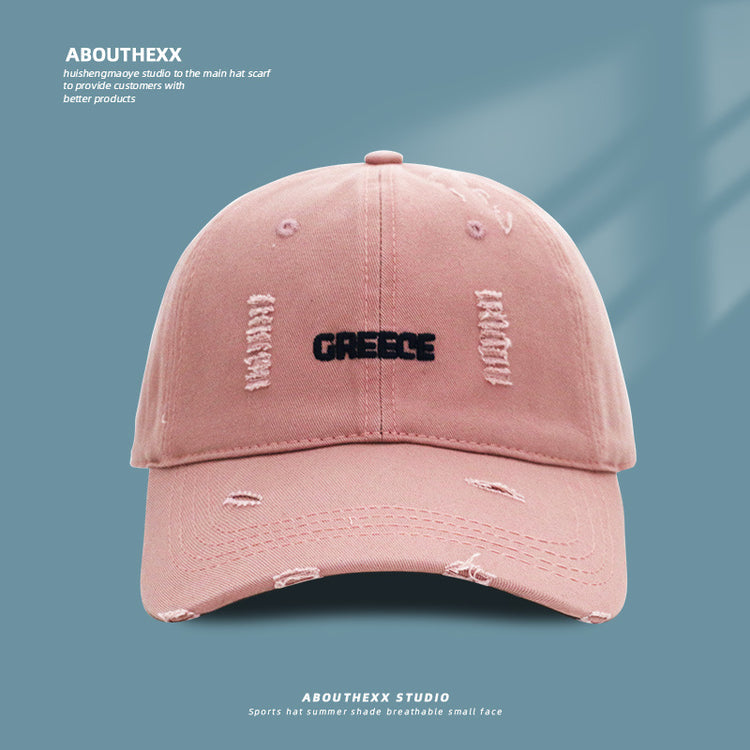 流行帽子|新款破洞字母帽子女情侶百搭鴨舌帽時尚個性刺繡棒球帽男顯臉小潮「C3830A」25.04-4