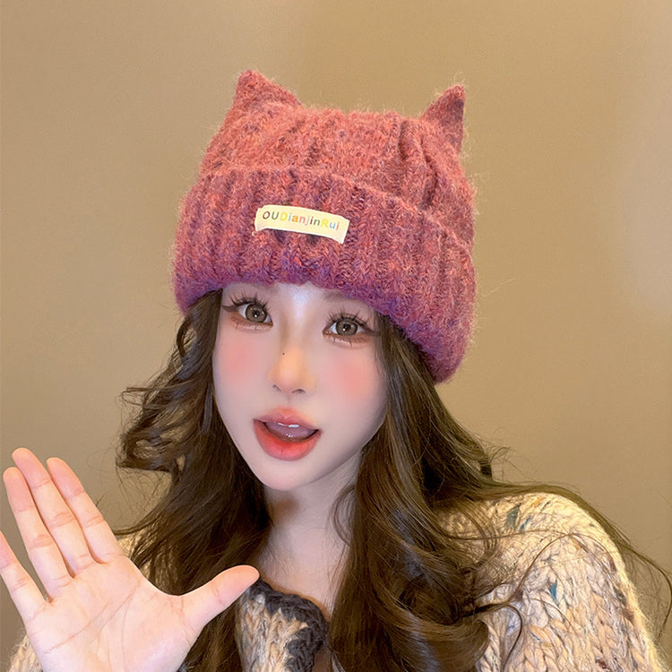 流行帽子|可愛羊角帽毛絨針織毛線帽子女秋冬季甜美保暖柔軟針織帽護耳帽男「C4736」24.10-5