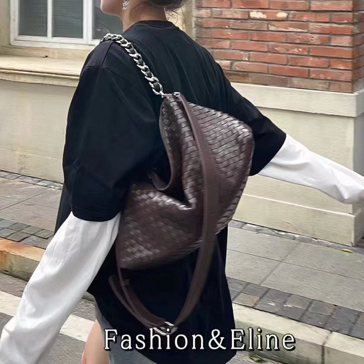 質感真皮|軟皮編織包枕頭包豆腐包大容量腋下包單肩斜挎通勤包高級感百搭通「6018」24.09-2