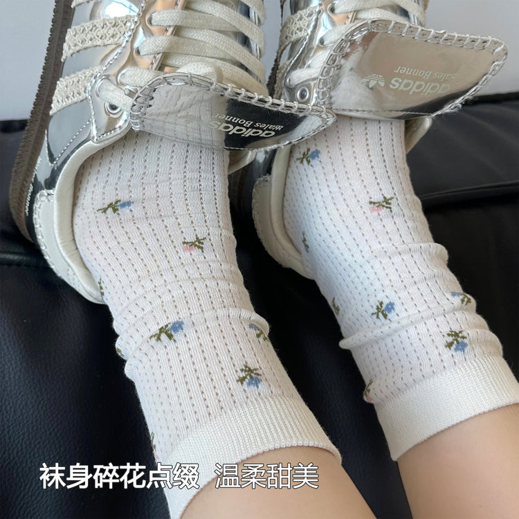 女襪|夏季薄款襪子女棉質吸汗網眼透氣中筒襪彈力親膚舒適通勤堆堆襪「DMS5013」25.07-3