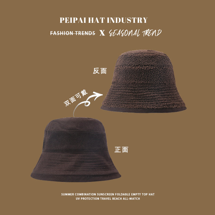 流行帽子|雙面可戴漁夫帽女冬天韓系百搭護耳帽加絨時尚顯臉小學生騎行盆帽「C4895」25.01-1