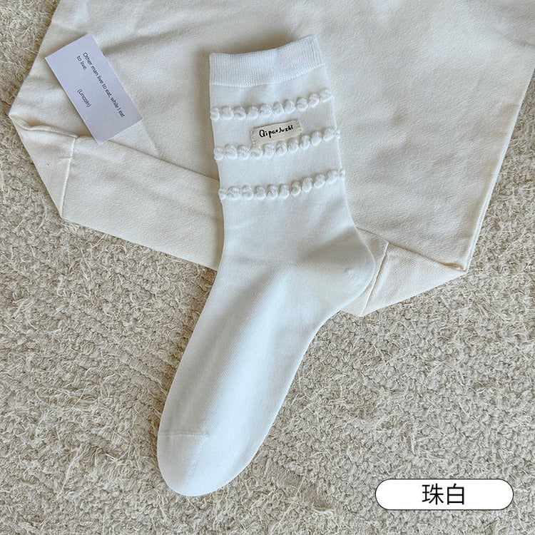 女襪|花邊蛋糕襪口襪子女棉質吸汗透氣彈力無骨中筒襪親膚舒適堆堆襪「QP2533」25.09-1