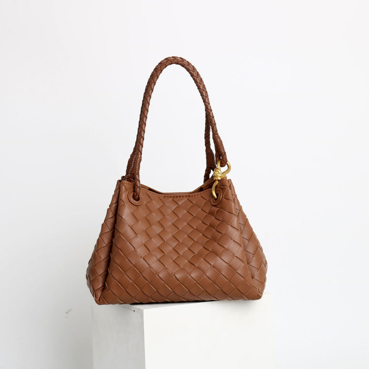 質感真皮|2024年新金屬繩扣真皮編織包降落傘包舒淇同款手提菜籃子大容量「6010#」24.07-1