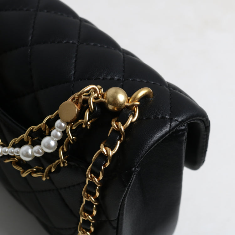 質感真皮|羊皮小方包2024年春夏新款菱格珍珠鏈條百搭高級質感單肩斜挎手機「D8062 X8061」24.04-1