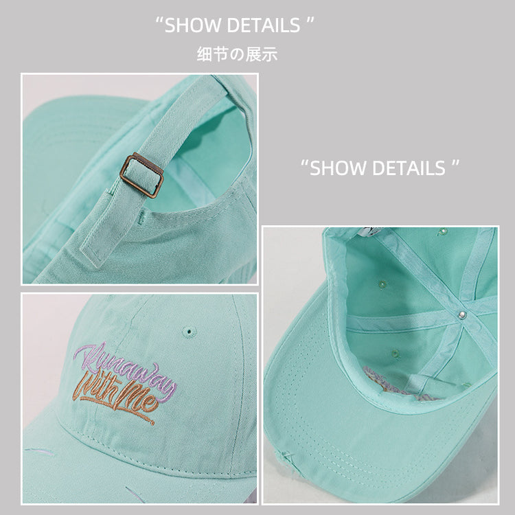 流行帽子|破洞字母刺繡鴨舌帽女遮陽寬檐大頭圍棒球帽顯臉小百搭遮陽帽子男「C5123」25.03-4