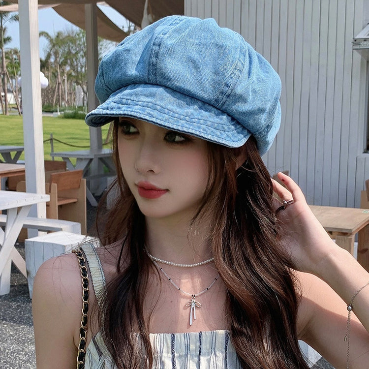 流行帽子|大頭圍顯臉小帽子女日系簡約復古八角帽新款鴨舌貝雷帽英倫雲朵帽「C5154」25.04-4