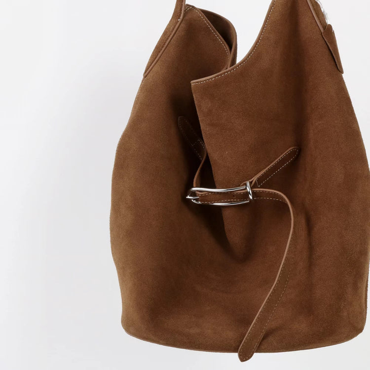 質感真皮|2025新磨砂牛皮托特包hobo腋下包皮帶裝飾餃子水桶包百搭單肩包「6185S」25.11-2