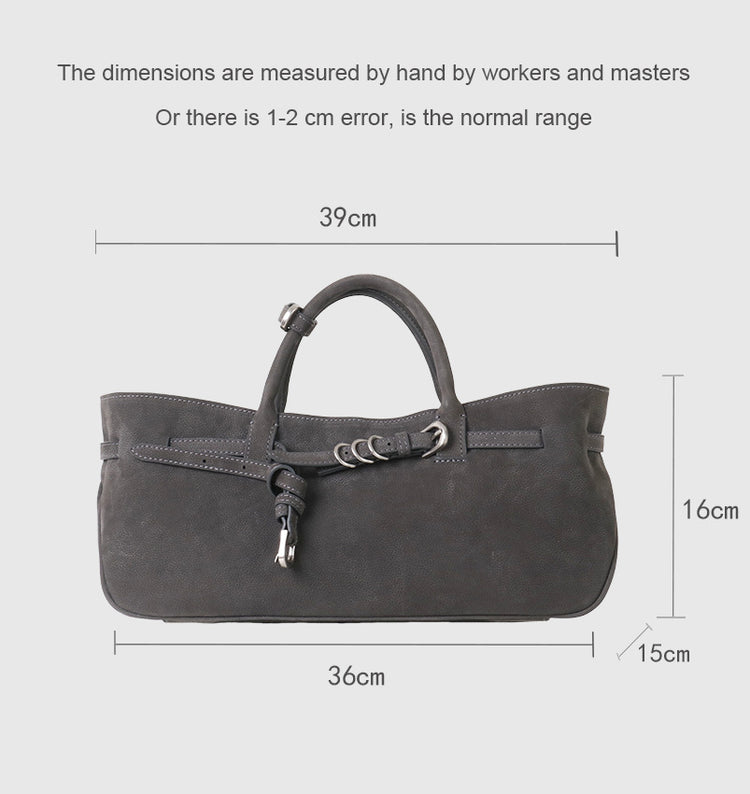 質感真皮|2025新款復古休閒麂皮包通勤百搭極簡皮帶扣設計斜背女小眾托特包「5797」25.09-4