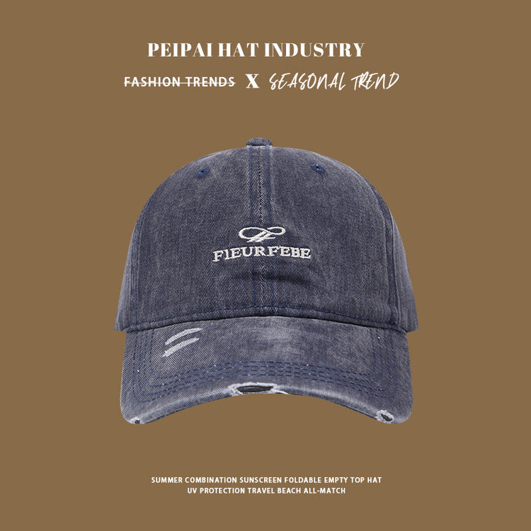 流行帽子|水洗破洞棒球帽簡約高品質百搭時尚顯臉小遮陽帽刺繡字母鴨舌帽男「C4891」25.01-1