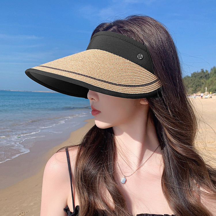 流行帽子|夏季新款戶外遮陽可折疊黑膠塗層女士草帽沙灘防曬防紫外線空頂帽「C3720」24.03-2