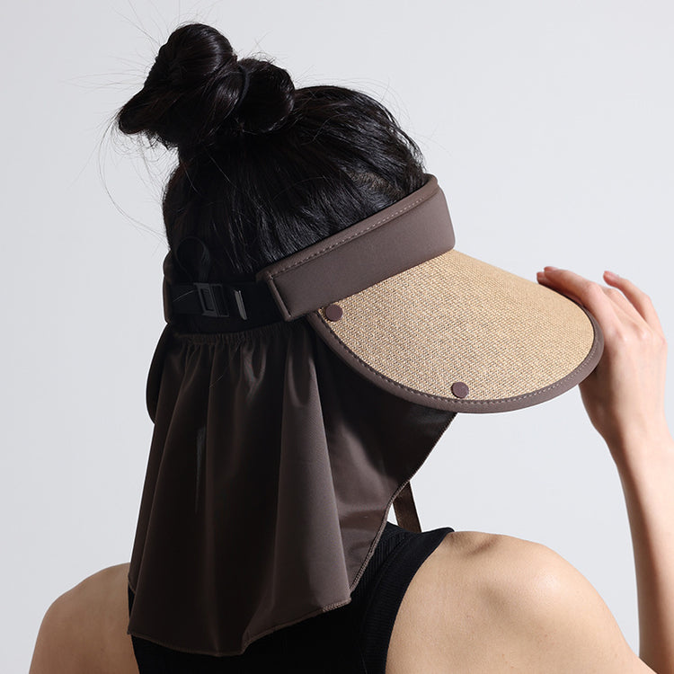 流行帽子|後護頸空頂黑膠防曬帽女夏季騎行百搭遮陽帽防曬防紫外線太陽帽子「C4003」24.05-4