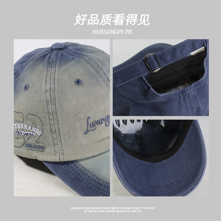 流行帽子|漸變字母刺繡棒球帽子女寬檐顯臉小防曬帽軟頂百搭日系鴨舌帽子男「C4217」24.08-1