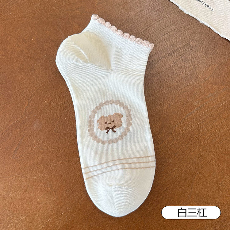 女襪|小熊船襪女夏季薄款棉質吸汗透氣淺口襪搭配單鞋彈力無骨隱形襪「ZX2507」25.05-3