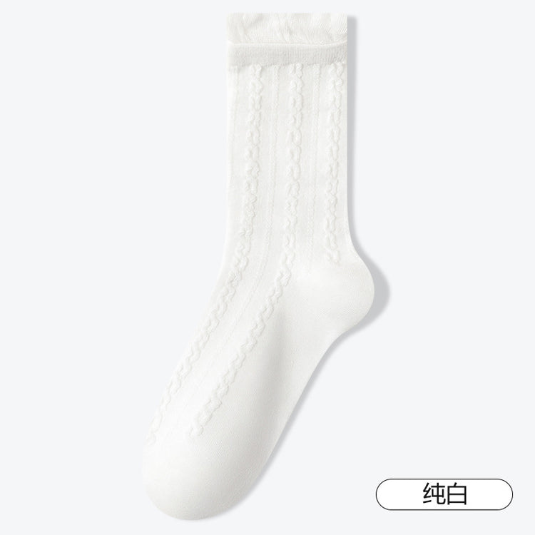 女襪|灰色泡泡口襪子女棉質柔軟親膚舒適中筒襪吸汗防臭抗起毛球堆堆襪「DS24145」25.01-2