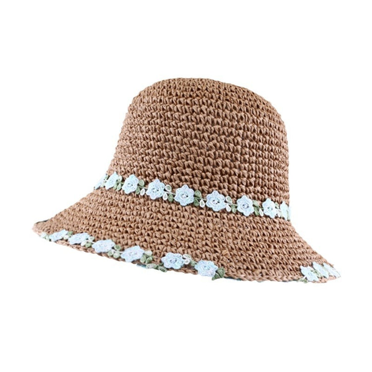 流行帽子|花朵草帽女大帽檐夏季海邊度假沙灘帽顯臉小草編可折疊遮陽防曬帽「C3885」24.04-5